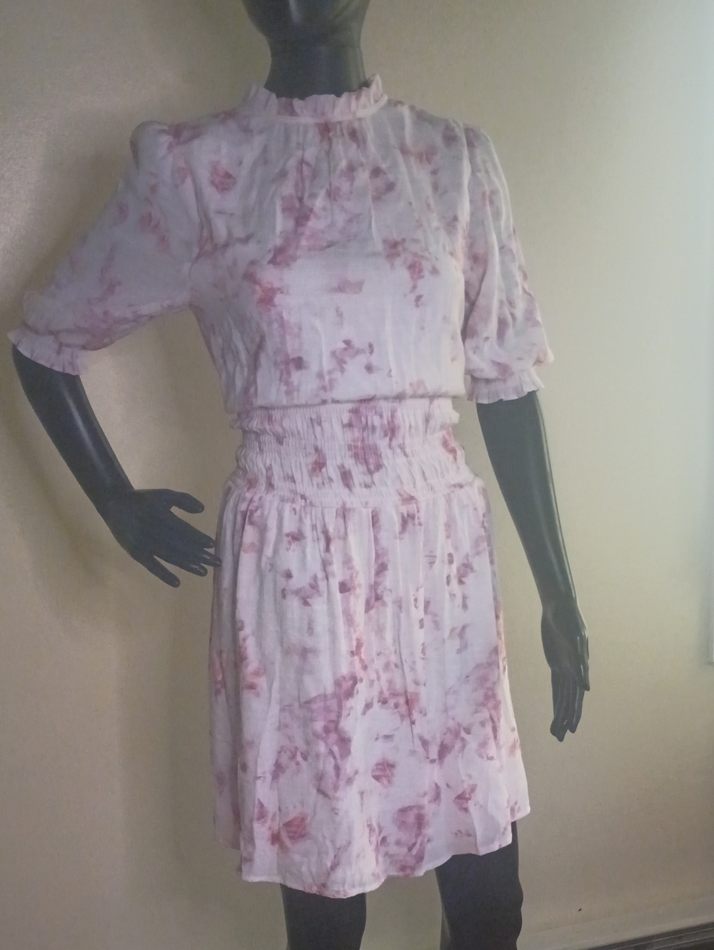 Nine West Pink Tie-Dye Smocked Waist Mini Skirt